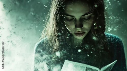 Contemplative young woman immersed in a mystical reading experience
