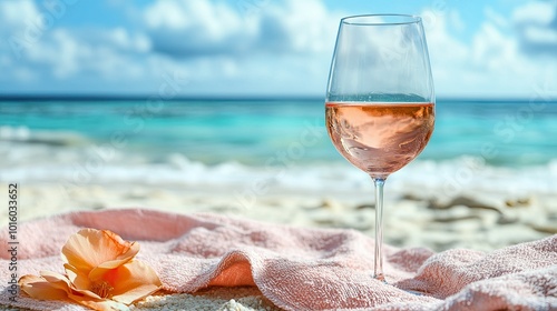 Refreshing rosé wine by the beach with tropical vibes