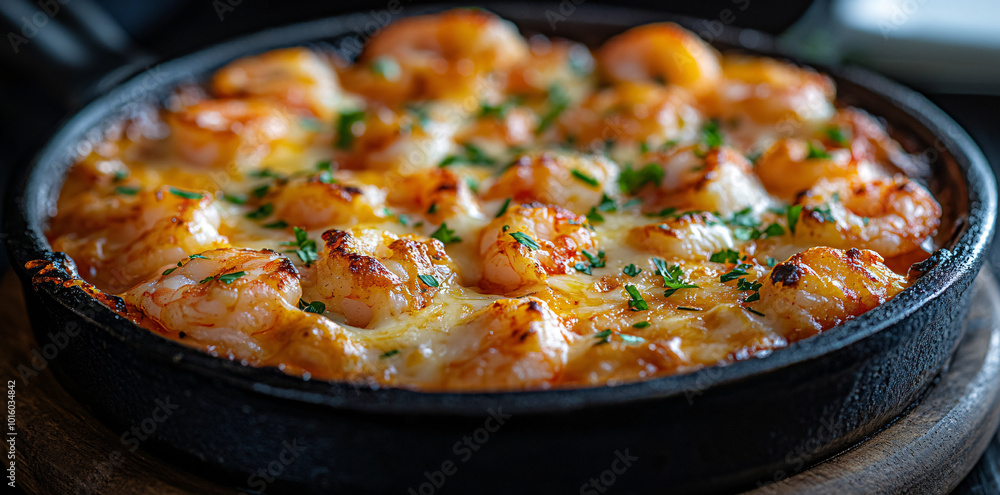 Shrimp cooked in white sauce.
Shrimp cooked in white sauce.