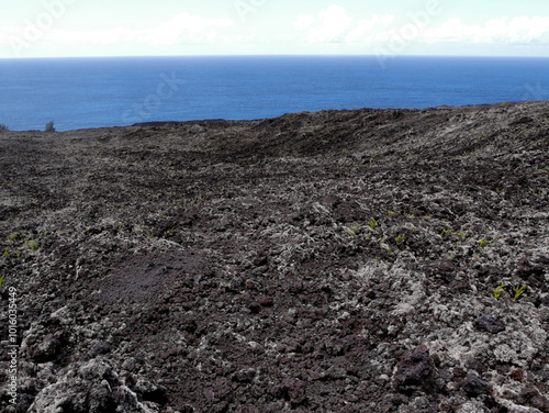 Принти на полотні Lava flow to the Indian ocean, lava from eruption of Piton de la Fournaise, Reunion island