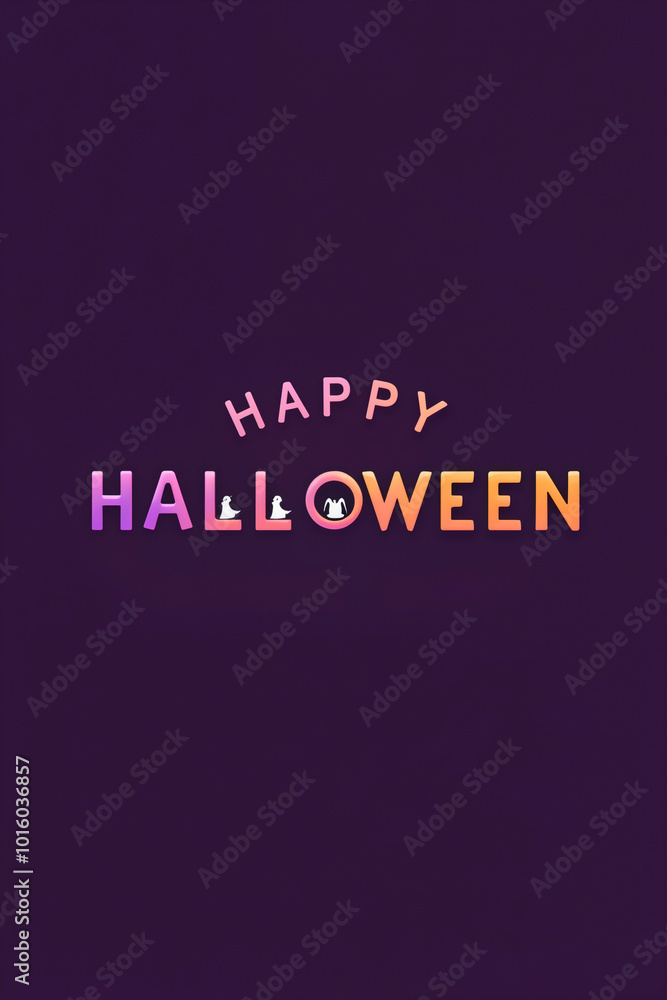Modern Minimalist Happy Halloween Text with Simple Ghosts Modern Minimalist Happy Halloween Text with Simple Ghosts