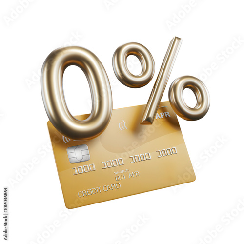 Golden credit card displays 0 APR on transparent cutout, PNG file photo