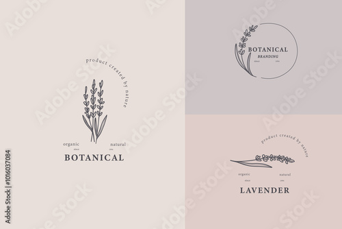 Line art lavender flower logotypes