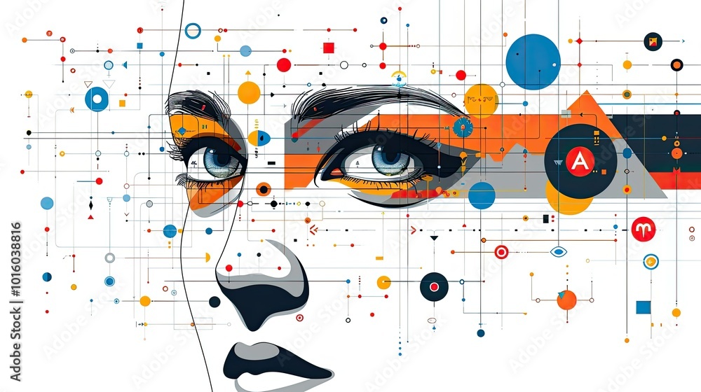 Obraz premium Futuristic portrait with abstract digital elements