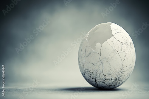 Cracked white globe on gray background representing environmental fragility
