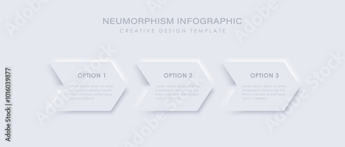 Neomorphism inforafics design template. 3 steps to success. Minimalistic clean vector design