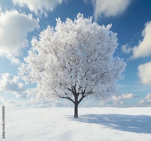 Beautiful winter tree in the snow, white and blue sky, beautiful snow-covered landscape, beautiful snow-covered trees, beautiful snow-covered scenery, photorealistic, high definition whit background