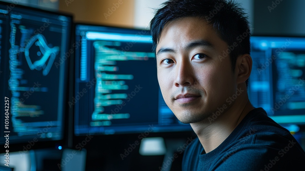 Close-up portrait of an Asian software engineer Close-up portrait of an Asian software engineer