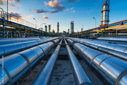 Wallpaper Mural Metal pipelines leading into oil refinery under blue sky Torontodigital.ca
