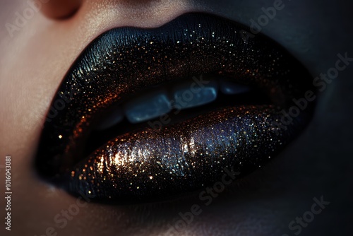 Close-up of sparkly lips in artistic makeup