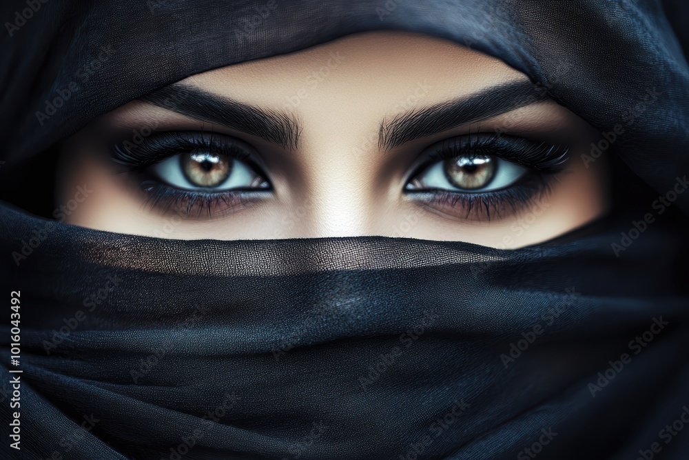 Mysterious beauty with captivating eyes veiled in black Mysterious beauty with captivating eyes veiled in black