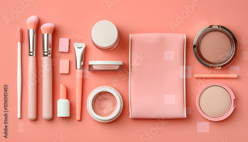 Flat lay composition with cosmetic products on color background