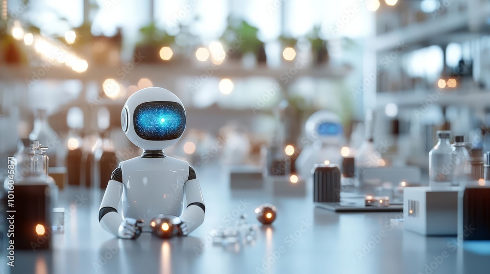 custom made wallpaper toronto digitalBlockchain in AI-driven robotics, floating holograms, futuristic lab setting