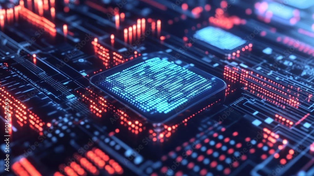 Obraz premium Blockchain in decentralized finance, glowing holographic tokens, futuristic trading platform