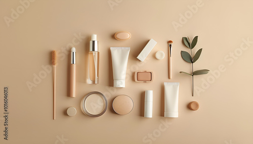 Flat lay composition with cosmetic products on color background