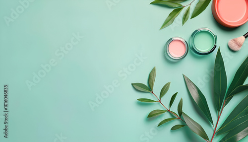 Flat lay composition with cosmetic products on color background