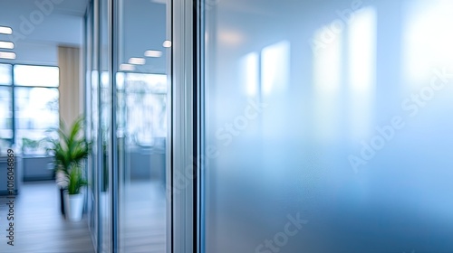 Frosted glass office door with light. Perfect for illustrating privacy, confidentiality, or professional environments.