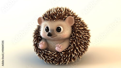 Cute Cartoon Hedgehog Curled Up in a Ball photo