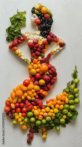 creative food art woman silhouette made of colorful produce