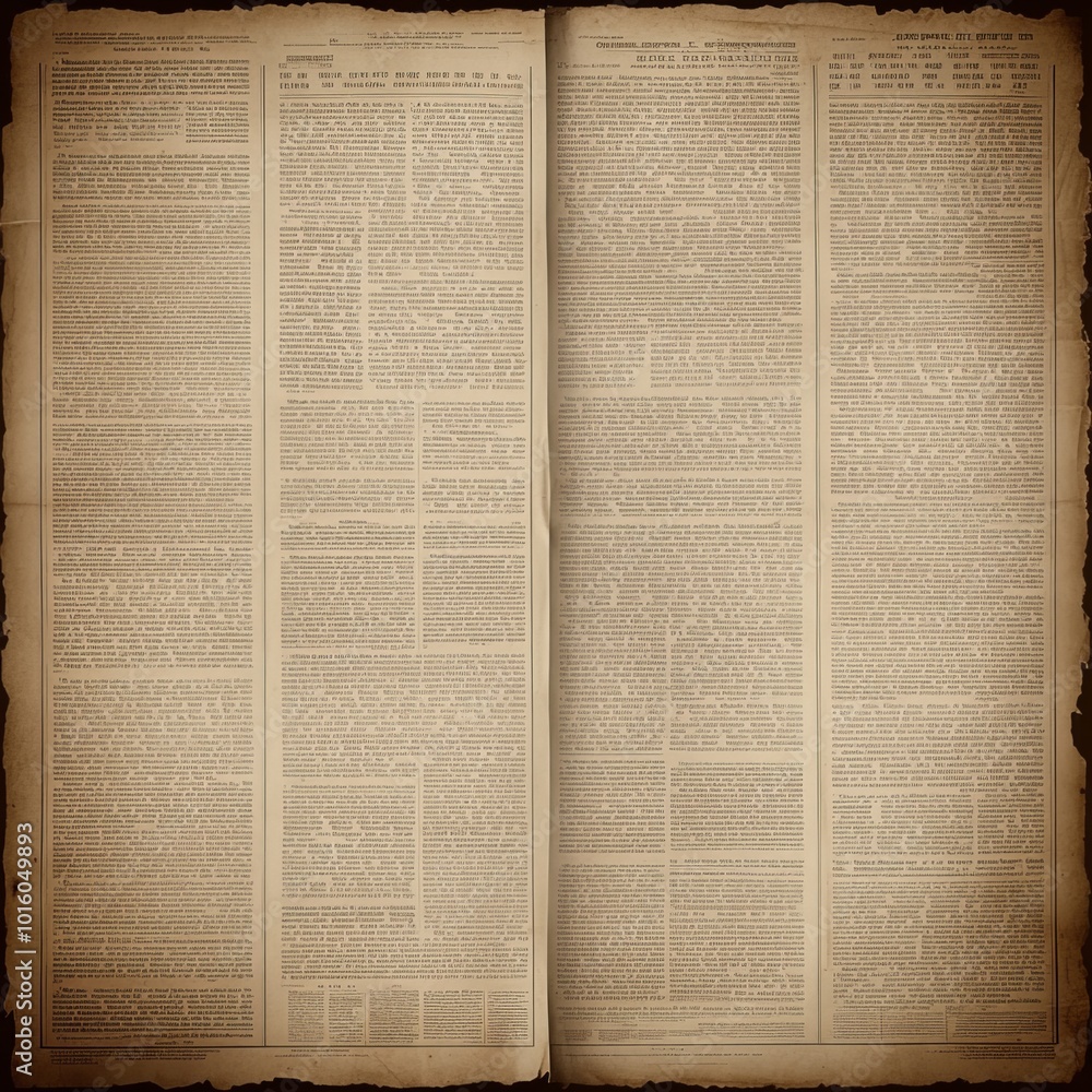 Obraz premium Antique Newspaper Texture, 19th Century Journalism Background, Double Page Spread, Grunge Paper.