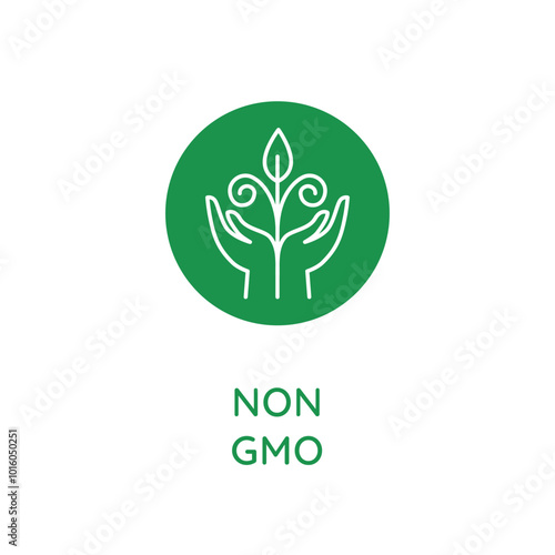 Vector line design element, badge and icon for food and cosmetics packaging in mono linear style - non gmo