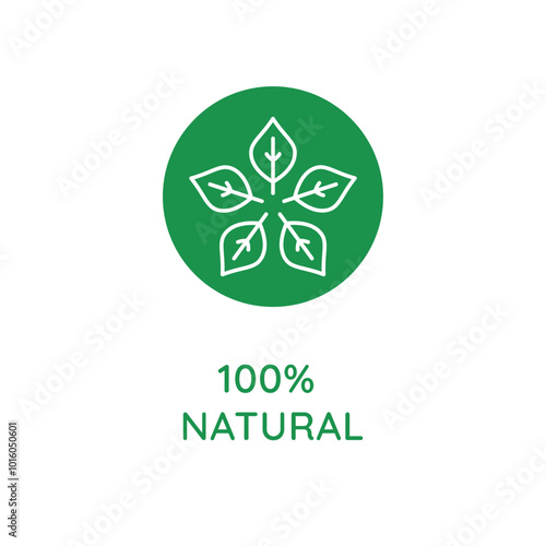 Vector line design element, badge and icon for food and cosmetics packaging in mono linear style - 100% natural