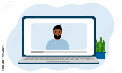 Video of a male blogger. Webinar, interview, coach, vlog, blog. Vector flat illustration