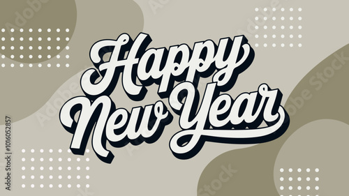 Happy new year text typography, New Year text logo template with bold font written in vector design	
