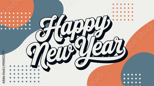 Happy new year text typography, New Year text logo template with bold font written in vector design	
