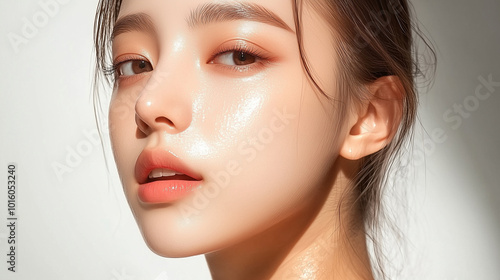 Cosmetic model with glowing skin