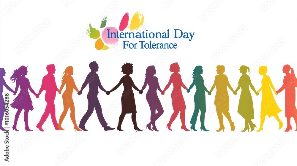 A vibrant group of individuals stands together, holding hands, to promote tolerance and unity A vibrant group of individuals stands together, holding hands, to promote tolerance and unity