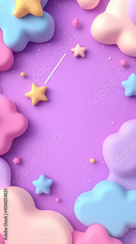 Abstract Purple Background with Stars and Clouds.