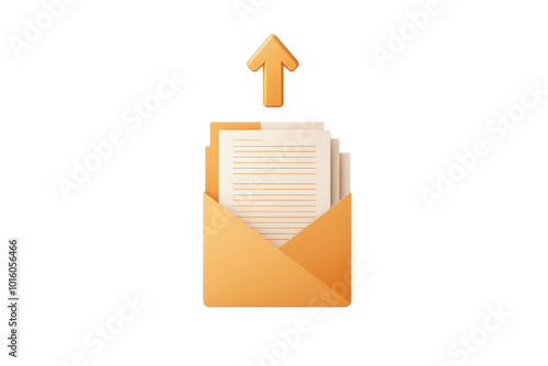 Free Download Illustration showing a document being sent from an orange envelope with an upward arrow, symbolizing digital communication or message delivery. - GFXLoad