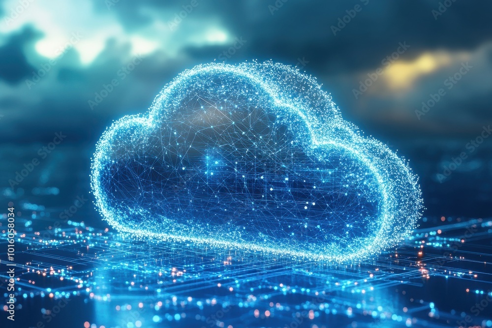 A blue cloud with a lot of lights on it A blue cloud with a lot of lights on it