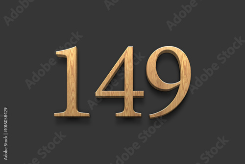 3D wooden logo of number 149 on dark grey background. photo