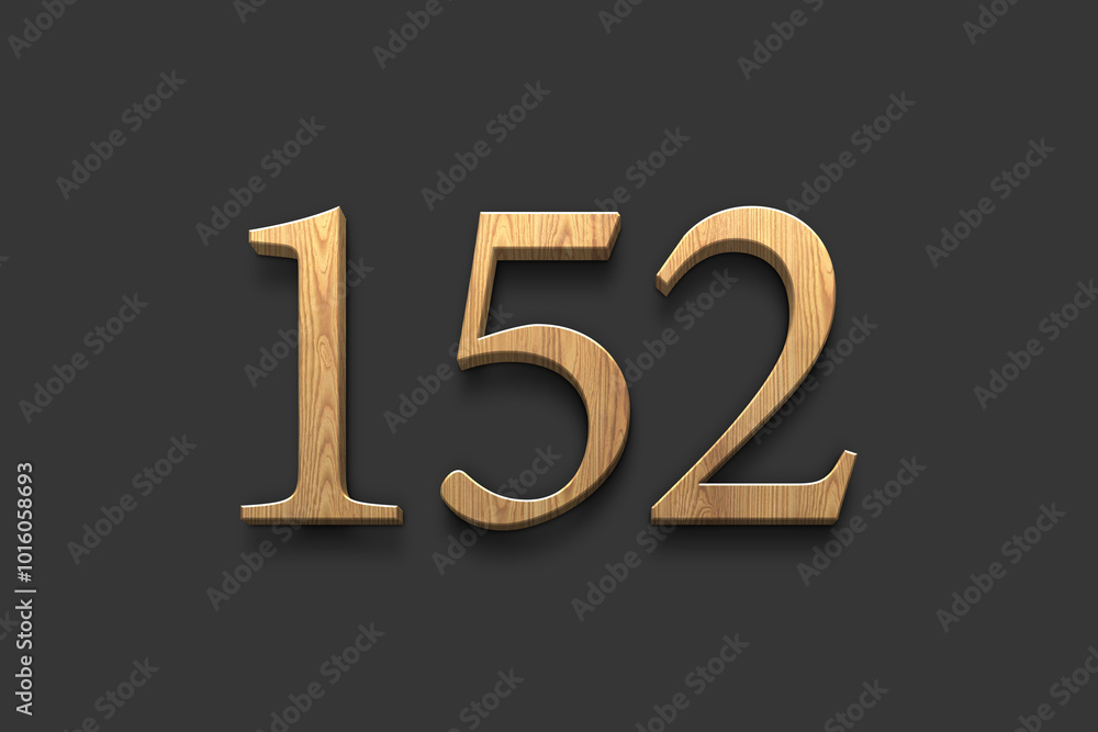 3D wooden logo of number 152 on dark grey background. 3D wooden logo of number 152 on dark grey background.