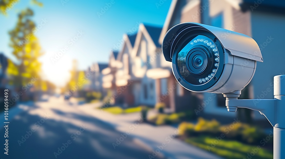 Security Camera on a House with a Blurred Background Security Camera on a House with a Blurred Background