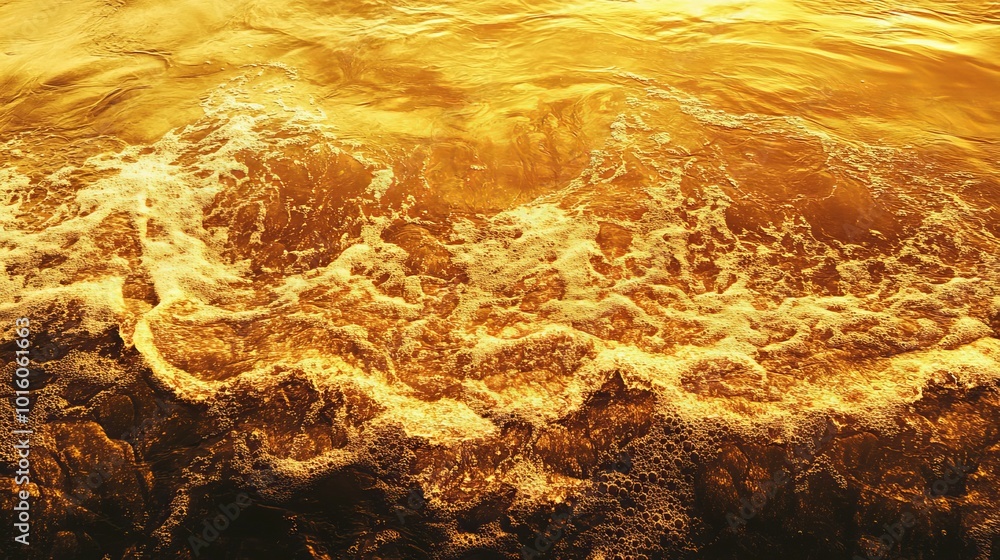 Golden beach at sunset with abstract patterns created by the ocean's waves. Golden beach at sunset with abstract patterns created by the ocean's waves.