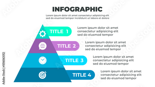 Infographic illustrating a four-step process represented by a pyramid with four layers