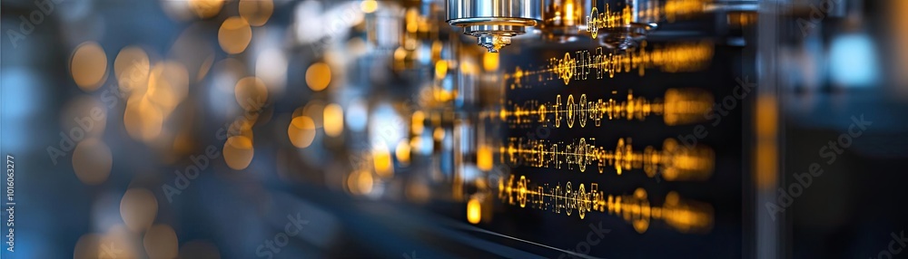 Close-up of glowing circuits and lights, showcasing intricate electronic technology and modern design elements. Close-up of glowing circuits and lights, showcasing intricate electronic technology and modern design elements.