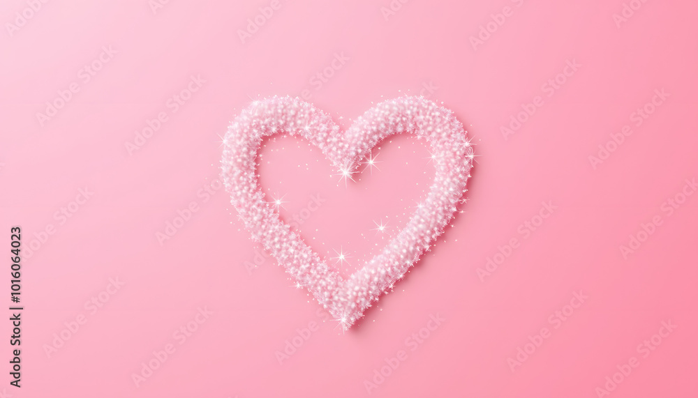 Heart symbol made of sparkles on pink background. Flat lay, top view Valentine's Day minimal holiday concept isolated with white highlights, png Heart symbol made of sparkles on pink background. Flat lay, top view Valentine's Day minimal holiday concept isolated with white highlights, png