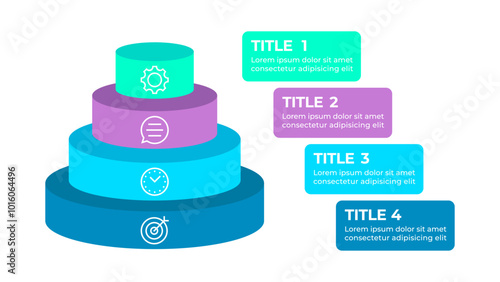 Infographic illustrating a four-step process represented by four stacked pyramid-shaped blocks