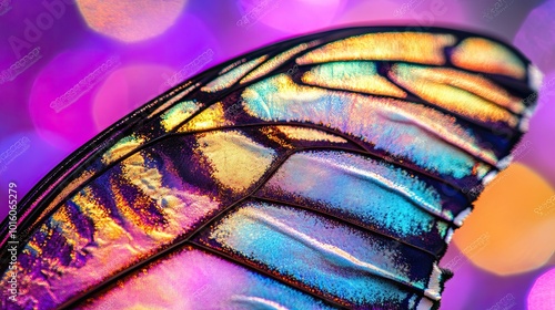 Iridescent Butterfly Wing Close-Up with Colorful Hues photo