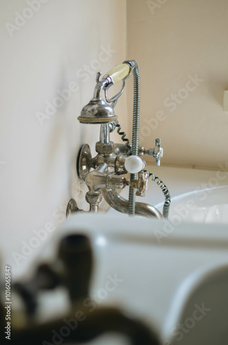 Vintage Shower Faucet Detail with Antique Design