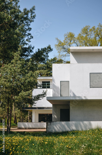 Minimalist White Geometric Building in Bauhaus Style