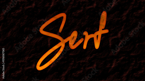 3D fire text effect of Medieval era word Serf on dark background.	