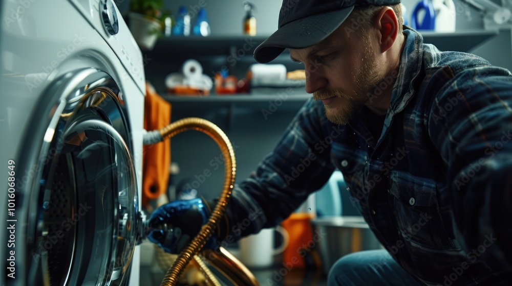 A Man in a Black Cap Fixing a Washing Machine A Man in a Black Cap Fixing a Washing Machine