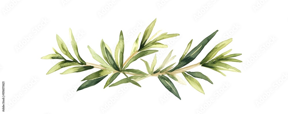 Watercolor Green Branch Isolated White Background Botanical Illustration Watercolor Green Branch Isolated White Background Botanical Illustration