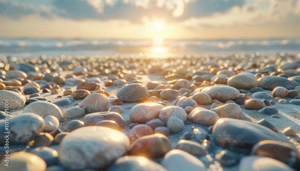 Golden Hour Light Bathes Smooth Boulders in Warm Glow at Dusk, Creating a Serene and Vibrant Landscape, Stunning Coastal Sunset Scene Golden Hour Light Bathes Smooth Boulders in Warm Glow at Dusk, Creating a Serene and Vibrant Landscape, Stunning Coastal Sunset Scene