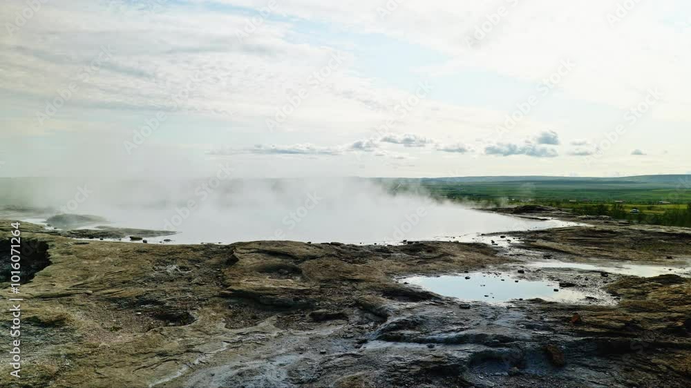 The Haukadalur volcanic system in Iceland with various geysers. The Haukadalur volcanic system in Iceland with various geysers.